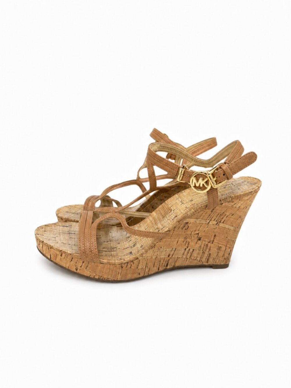 Michael Kors Beige Leather Cork Wedge Sandals (Size 8)